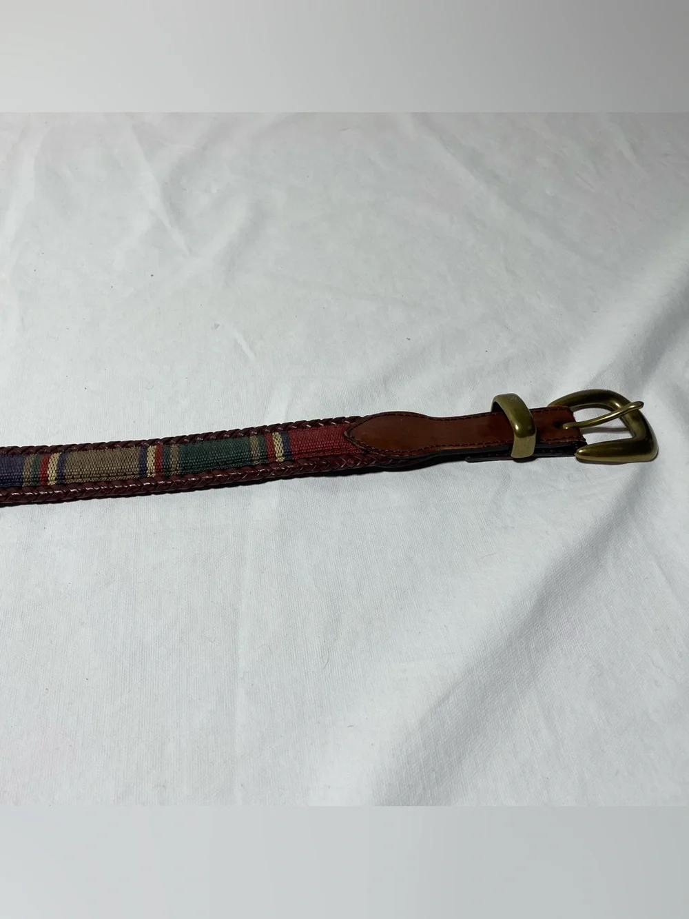 Vintage L.L. Bean Leather & Canvas Belt Womens 26 Brown Colorblock OR913